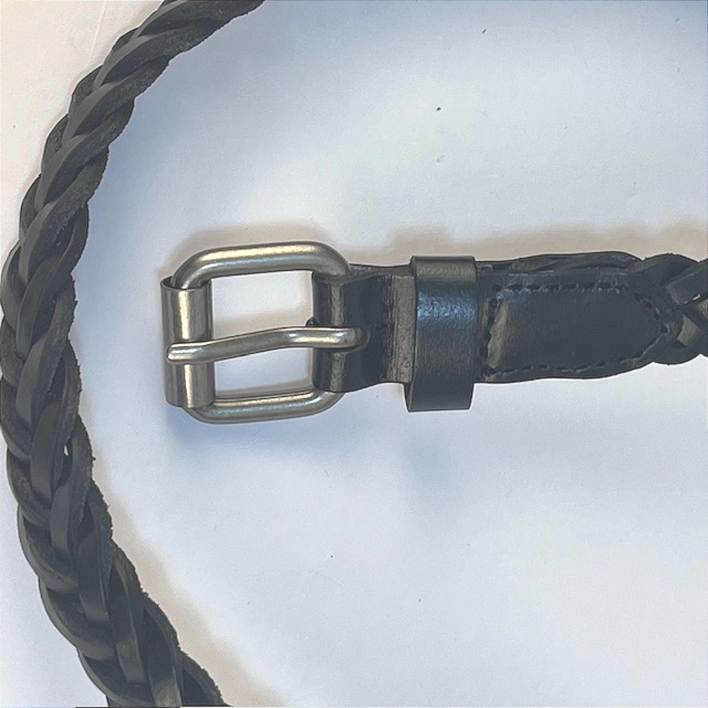 Women's Braided‎ Leather Belt with Metal Buckle - Black - XL